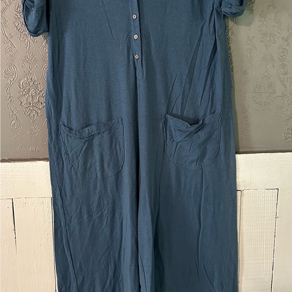 Free people FP Beach Blue Button-Up Jumpsuit